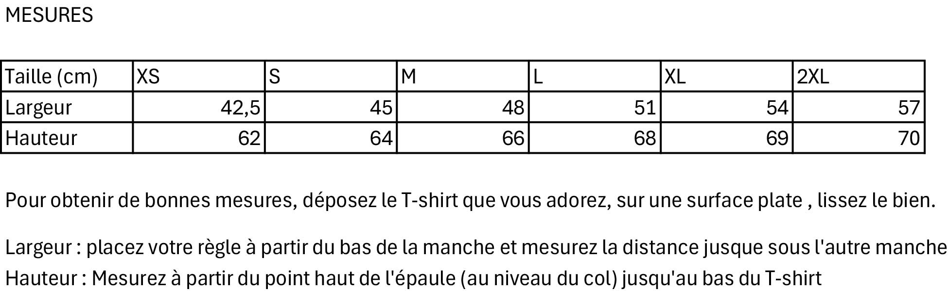 Tableau des tailles vêtements bioénergétiques- Alteralliah Harmonisation quantique